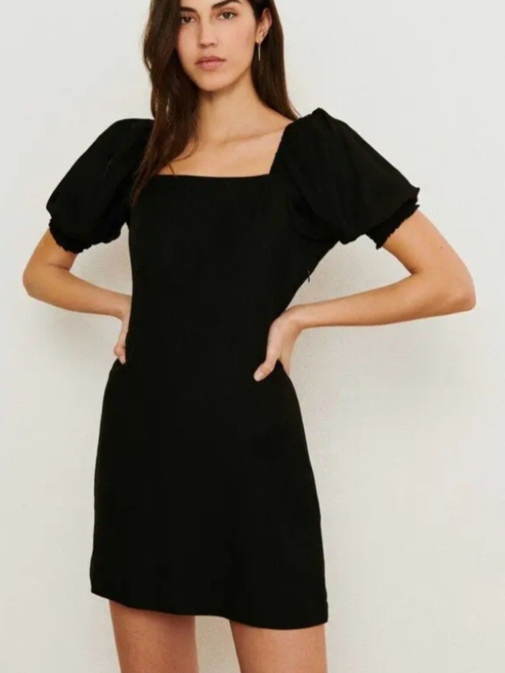 Ba&sh Palaia Black Square Neck Mini Dress Viscose Linen S
